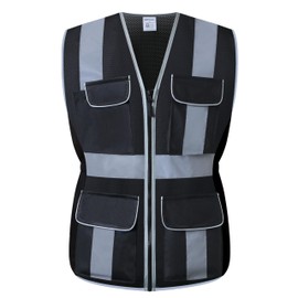 RSMINUO Reflective Safety Vest for Women, High Visibility Mesh Breathable Lady WorkWear with Pockets and Zipper (Black, Medium)