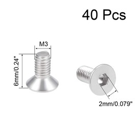 sourcing map M3x6mm Flat Head Machine Screws Inner Hex Screw 304 Stainless Steel Fasteners Bolts 40Pcs