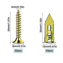 YuCool 80 Pcs Self Drilling Drywall Anchors(0.47x1.18 Inch) with Screws Kit, Metal Expansion Anchors for Wall Decors, No Drill and Holes in Wall