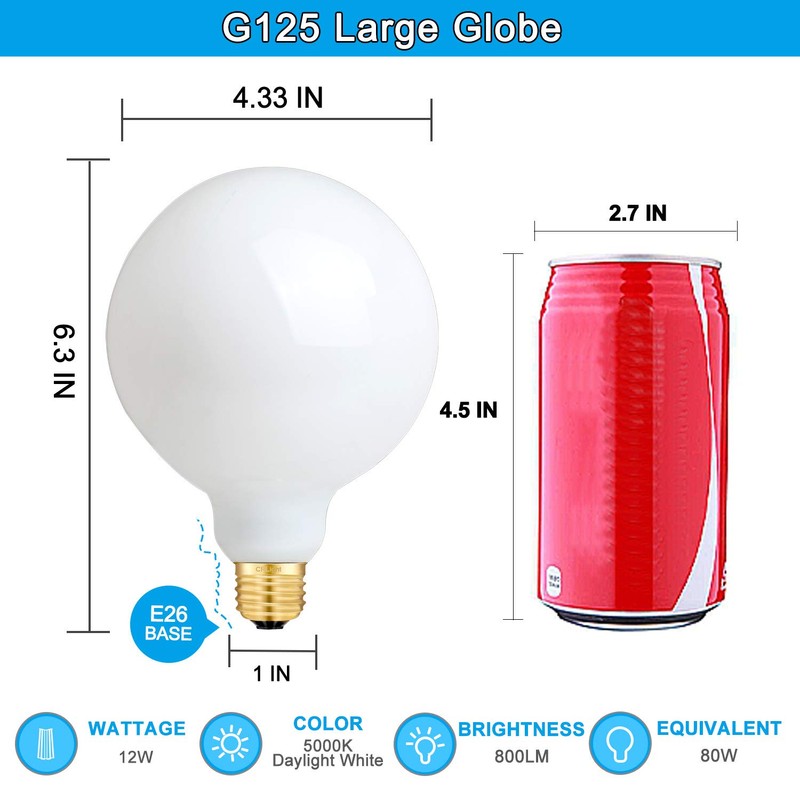 CRLight 12W Dimmable LED Large Globe Bulb 5000K Daylight White