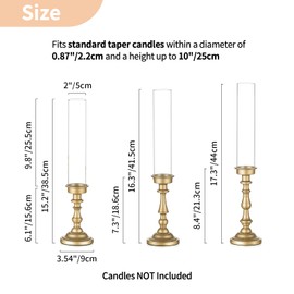 NUPTIO Gold Candlestick Holders Bulk: Set of 6 Tall Hurricane Glass Taper Candleholders - Vintage Candles Stick Stand for Wedding Bridal Shower Birthday Party Centerpiece Decor