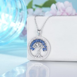 Tree of Life Necklace Birthstones S925 Sterling Silver pendant for Women Wife Mom Birthday Gifts for Her 9