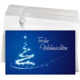 50 Premium Christmas Cards with Envelope Set for Companies, High-Quality Folding Cards 19 x 12 cm, Tree in Light Paint Look, Blue