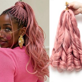 French Curly Braiding Hair Pre Stretched Loose Wavy Braiding Hair Dark Pink French Curl Crochet Braids for Women Loose Wavy Curl Hair Extensions 12 Inch