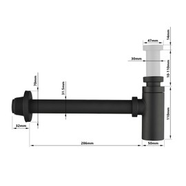 kelleria Universal Siphon for Sink and Washbasin, Odour Trap with Cleaning Opening, Premium Design Siphon, Drain Fitting, Perfect Fit, 1 1/4 Inch, Matte Black