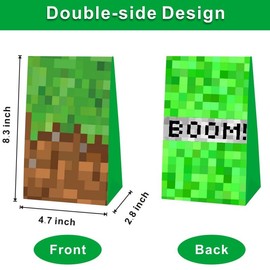 12pcs pixel Party Favor Gift Bags Goodie Bags, pixel Party Supplies for Kids Birthday Decorations