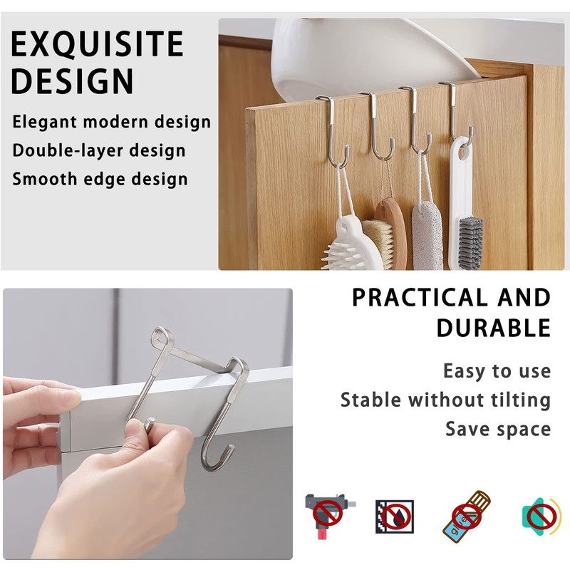 NORSON-NADISHA 2PCS Over Door Hook Hanger Stainless Steel Shower Towel