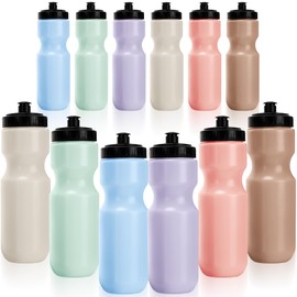 Sports Water Bottles Bulk 22 oz Squeeze Reusable Sports Water Bottles Blank Plastic Water Bottles with Pull Top Cap for Adults Sports Fitness Bike, Dishwasher Safe(12 Pcs)