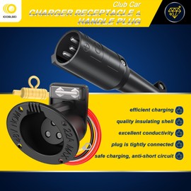 Club Car 48V Charging Port and Plug, Golf Cart Charger Receptacle with Cord and Handle Plug for 2004-2013 Club Car DS, Club Car Charger Socket Plug Replace OEM# 101828901, 101802101, 101846801