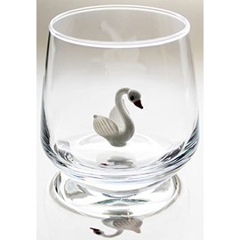 HeguSun Drinking Glass With Figurine Inside, Handmade Murano Glass Figures inside Stemless Glass for Wine, Cold Drinks and Beverages, 12 oz (Swan)