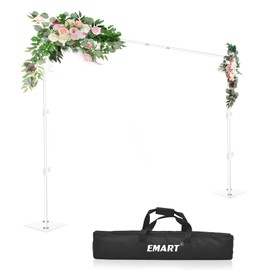 EMART Backdrop Stand, 8.5x10ft Width Adjustable Photography Background Support Poles with Heavy Duty Flat Base, Photo Metal Steel Pipe and Drape Frame Kit for Parties Birthday Wedding - White