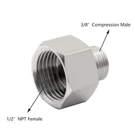 Fitvell Stainless Steel Pipe Fitting Water Hose Adapter 1/2 NPT Female to 3/8 Male Compression Converter Reducer Fitting for Kitchen Faucet (Pack of 2)