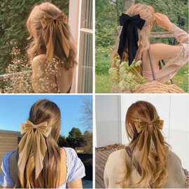 Canitor Hair Bows for Women Silky Satin Hair Ribbon with Hair Barrettes Clip Large Coquette Bows Teen Girl Gifts Trendy Stuff Preppy Cute Aesthetic Hair Accessories