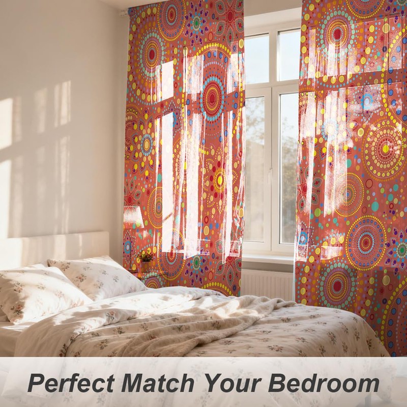 DOODLREAM Bohemian Circle Pattern Sheer Curtains 132 x 213 cm