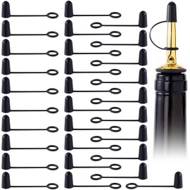 Pndeyo 30pcs Liquor Pour Spout Caps, Rubber Oil Bottle Spout Covers with Loop, Dustproof Liquor Bottles Spouts Caps for Kitchen Wine Clubs Pubs Bars Coffee Shops- Black