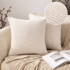 MIULEE Christmas Pack of 2 Corduroy Cushion Covers Decorative Throw Pillow Cover Square Pillowcase for Sofa Bedroom Living Room Home 20x20 Inch 50x50 cm White