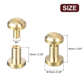 sourcing map 6Pack Brass Chicago Screws, 10x10mm Concave Screw Back Binding Post Nail Stud Rivets for DIY Leather Craft Belt Strap, Gold Tone