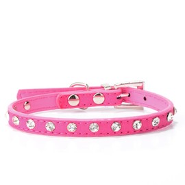Rhinestone Dog Collar, Cute Dazzling Sparkling Elegant Fancy Suede Leather 1 Rows Bling Crystal Jeweled Small Pet Cat Dog Puppy Collar (M, Hot Pink)