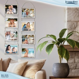 Icona Bay - 5x7 Wall Hanging Picture Frames Collage with 8 Openings - Distressed White, 2 Pack - Casual Style Engineered Wood Frames - Wall Mount Only - Bliss Collection