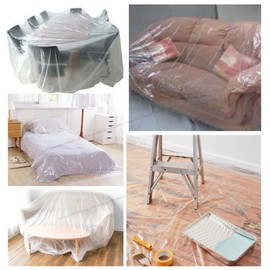 Dust Sheets for Decorating Extra-Large Plastic – 3.6m x 2.7m (12ft x 9ft) – Ideal for Protecting Furniture and Flooring, Dust-Proof and Water-Proof Polythene Sheets(3-Pack)