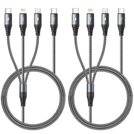 USB C 3 in 1 Charging Cable,[2 Pack 6FT] Multi Charging Cable for Multiple Devices Braided Multi Charger Cable Universal Charger Cord with Type-C,Micro USB,IP Port for iPhone16/15/14/Android and More