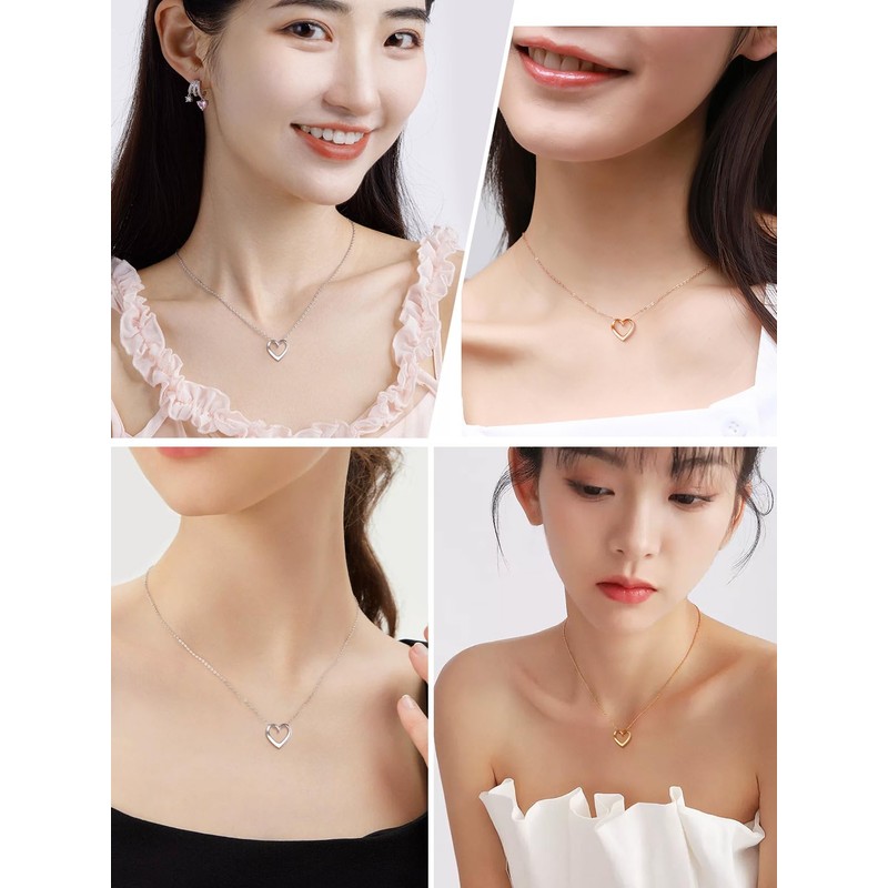 Suplight Women's Open Heart Necklace, 925 Silver, Cute, Simple, Sterling
