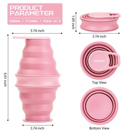 Nefeeko Collapsible Water Bottle,17oz(500ml) Reuseable BPA Free Silicone Foldable Water Bottles for Travel Gym Camping Hiking, Portable Leak Proof Sports Water Bottle with Carabiner