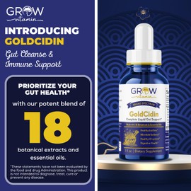 grow vitamin GoldCidin Gut Health Supplement, 18 Botanical Extracts, Eliminates Irritants & Biofilms, Promotes Beneficial Flora, 18 Botanical & Essential Oil Blend - (1 oz)