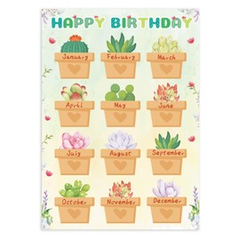 JUESMOS Succulents Happy Birthday Chart Poster for Classroom Decorations - Birthday Calendar Class Birthday Chart Posters for Bulletin Board Decorations Back To School Teacher Supplies