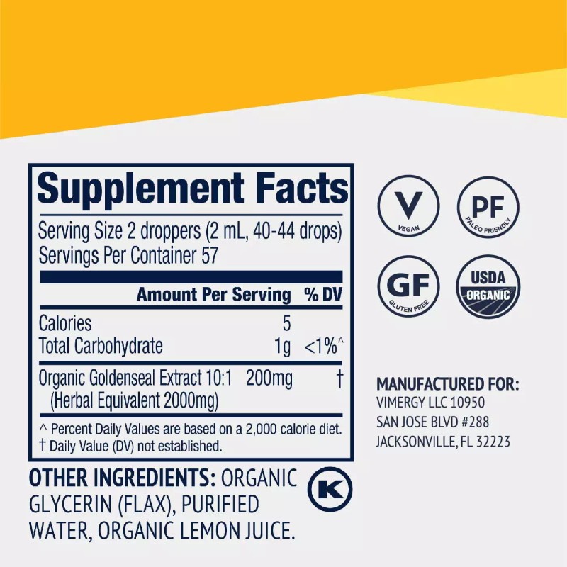 Vimergy USDA Organic Goldenseal Extract, 57 Servings