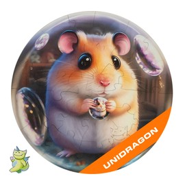 UNIDRAGON Original Wooden Jigsaw Puzzles for Kids Ages 3-5 — Bubblez Hamster — 30 Pieces Puzzle Round Shape 9.8×9.8 Inches Toddler Kids Activities Tiny Animals Preschool Toys Brain Teasers Frog