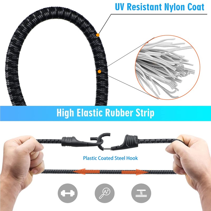 12 Inch Bungee Cord with Dual Hooks, Heavy Duty Outdoor