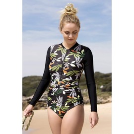 AXESEA Womens Rash Guard Long Sleeve One Piece Swimsuit Ruched Zip Bathing Suit