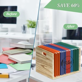 Clear Acrylic File Organizer Box, Wood Hanging Folder Organizer with Handle, File Document Paper Organizer Storage Bin Holder, Filing Cabinets for Home Office School with 20 Category Tags Letter Size