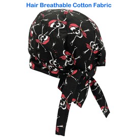 Cotton Doo Rags Skull Beanie Hat Bandana Motorcycle Dew Rag Head Wrap Hard Hats Helmet Liner Welder Pirate Cosplay Costume Skull Cooling Welding Do Rags Caps for Men and Women (Skull Styles)