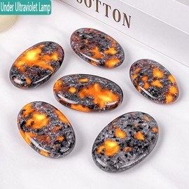 TORONG 1.6"-2" Oval Flame Yooperlite Stone Palm Worry Stone for Healing Crystals Rocks Decor Pack of 3 PCS