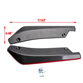 Xotic Tech JDM Rear Bumper Diffuser Valance Spoiler Fin Lip Trim Universal Car Side Fender Skirt Lip Splitter Canard Protector (1 Pair, Carbon Fiber w/Red)