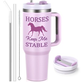 Qtencas Funny Gifts for Women, 14 Oz Horse Lover Gift Horses Keep Me Stable Insulated Tumbler with Handle, Valentines Day gifts Birthday Christmas Gift for Horse Lovers Women Mom Friends, Pink
