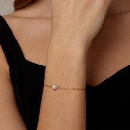 Gold Pearl Bracelets for Women Dainty Gold Bracelets for Women Gold Plated Pearl Bead Link Bracelet Bridesmaid Jewelry (Style 3)