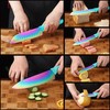 Marco Almond Kitchen Knife Set, KYA37 12-Piece Rainbow Titanium Stainless