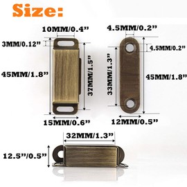 Cabinet Door Catch with Strong Magnetic, 1.2mm Thickness Furniture Latch 10 lbs Bronze (Pack of 6)