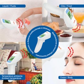 GIMA - GIMATEMP, Termometro Febbre Infrarossi, Termoscanner per Febbre e Termometro Frontale, Senza Contatto, Contact Less, per Corpo e Superfici o Oggetti, per Neonati, Bambini e Adulti, IT,DE,PT,SE