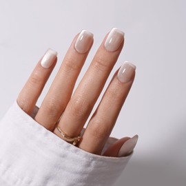 KQueenest Cat Eye Press On Nails Short Coffin, 30 Pcs Glitter White Press On Nails Summer, Sparkly Fake Nails With Glue, Glass Nails Press ons, Reusable Soft Gel Stick on Nail for Women Weddings