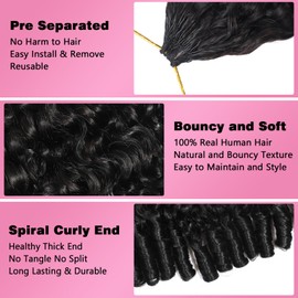 Beauty Queen Burmese Curly Crochet Human Hair 20 Inch 120g Knotless Pre-Separated Feather Human Hair Crochet Bundles 3C4A Lightweight Reusable Remy Hair Extensions for Women Natural Black Color