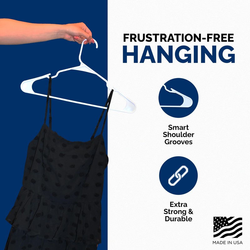 Closetselect Plastic Hangers 50 Pack, Strong Space Saving Notch Hanger,