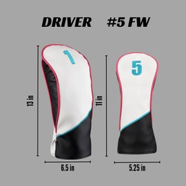 Majek Pink Teal White and Black Golf Clubs Premium Head Covers 460cc Driver + Fairway Metal Wood Set Fits for Most Brands (#1, 5)