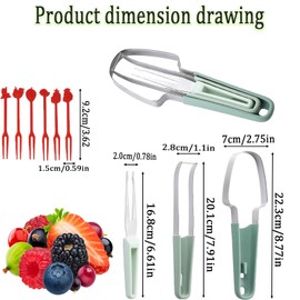3-in-1 Wassermelonen Schneider, Obstschneider, 3-in-1 Watermelon Cutter, 3-in-1 Melonenschneider, Melonenschneider Edelstahl, mit 6 Obstgabeln Ausgestattet, Ideal für Zuhause, Party, Camping