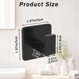 Hapforever 4 Pack Square Self Adhesive Towel Hooks, Matte Black Bath Towel Hook No Drilling Bathroom Towel Hook Aluminum Heavy Duty Wall Hooks for Bathroom Bedroom Kitchen (2 Inch,Matte Black)