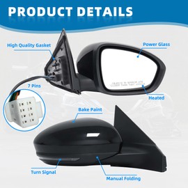 Black Right Passenger Side Mirror Replacement For Nissan Sentra 2020 2021 2022 2023 2024 -Manual Folding,with Turn Signal Light,Power,Heated, Electrically Adjustable Side Mirror NI1321327(7Pins)