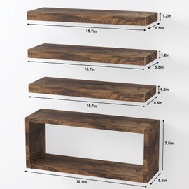 Fixwal Floating Shelves, 4+1 Tier Rustic Bathroom Shelves Over Toilet with Invisible Brackets, Farmhouse Wall Decor for Bedroom, Living Room, Kitchen and Plants (Rustic Brown)